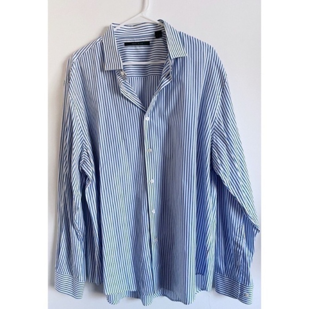 Perry Ellis • Blue White Striped Button Down Shirt